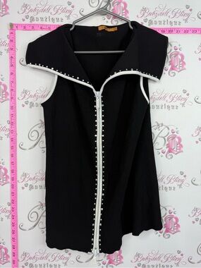 Belldini Black Sleeveless Zip Tunic with White stud Trim